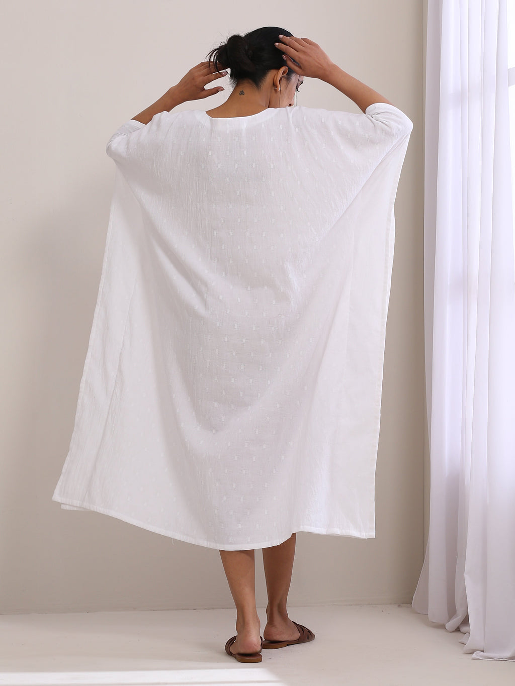 trueBrowns White Dobby Kaftan Dress