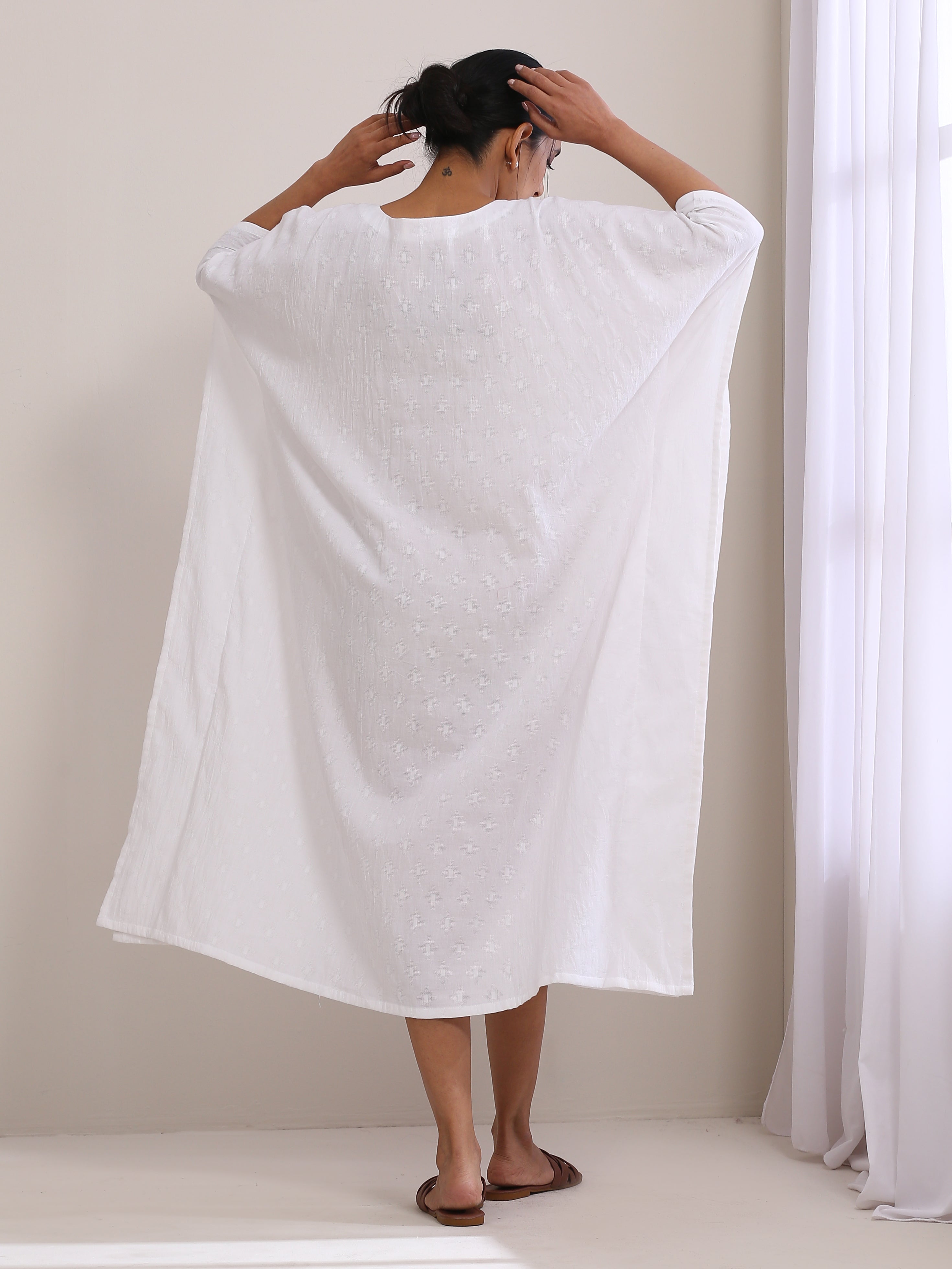 trueBrowns White Dobby Kaftan Dress