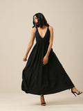trueBrowns Black Slub Texture Sleeveless Dress