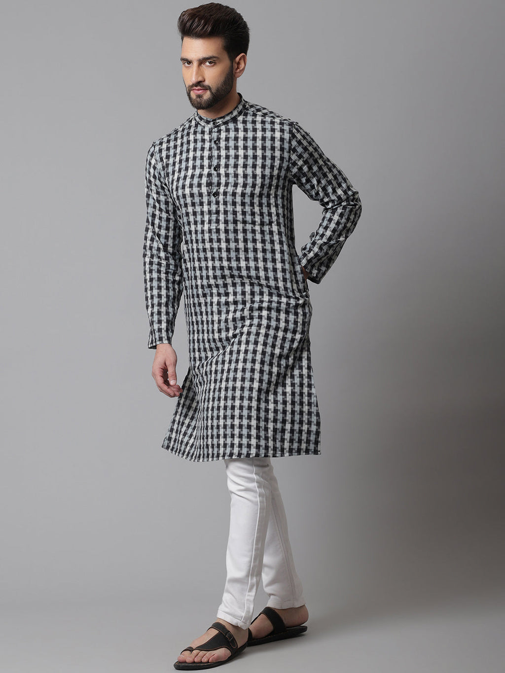 Even Apparels Multi Pure Cotton Kurta With Band Collar