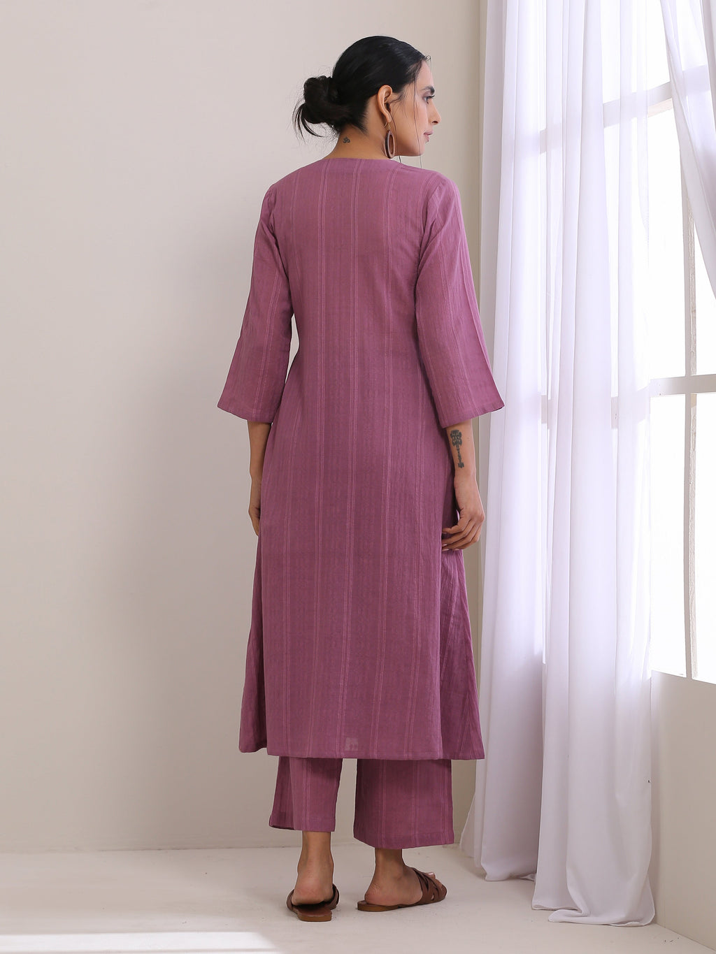 trueBrowns Onion Pink Dobby Angrakha Pant Set