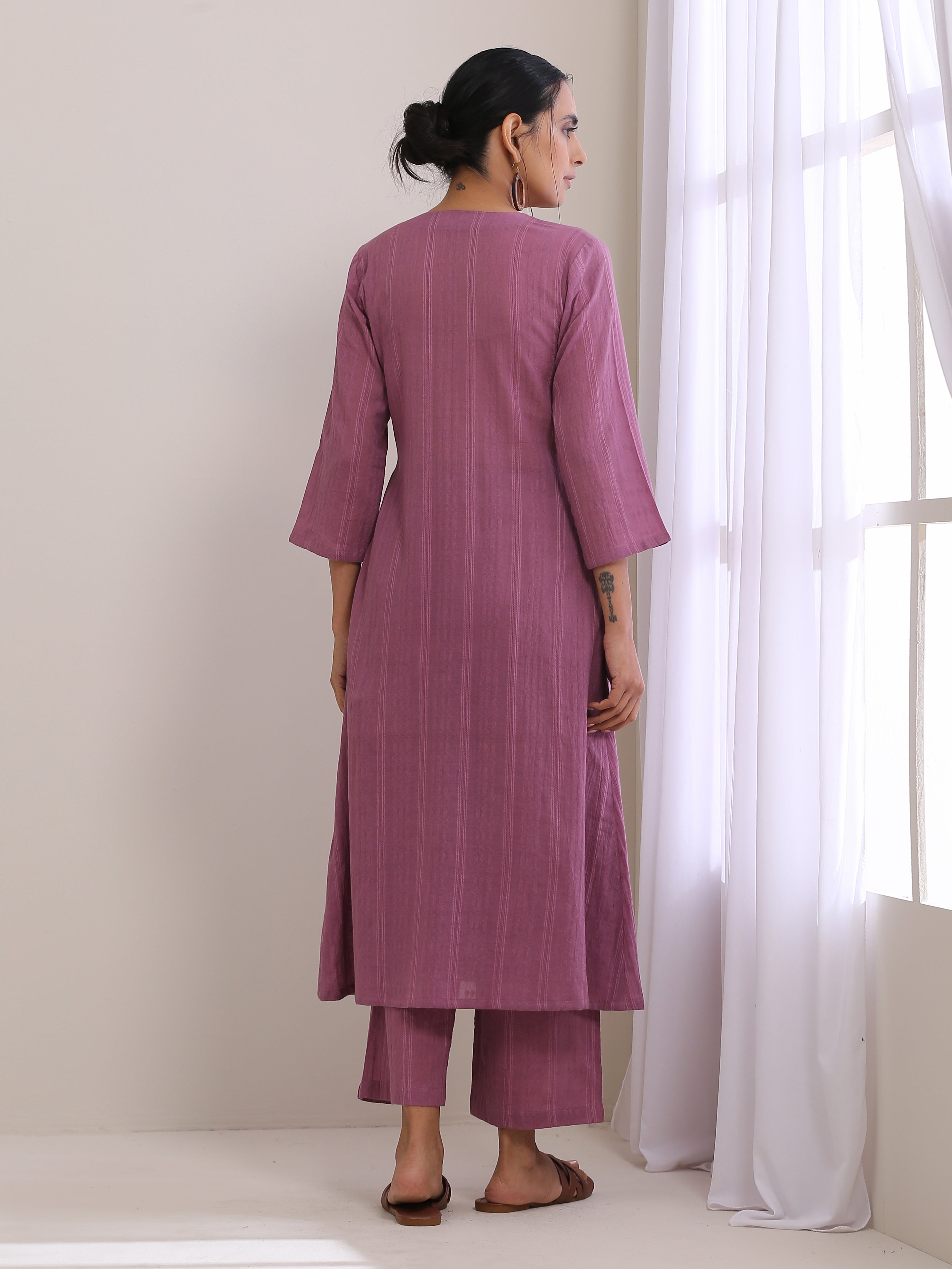trueBrowns Onion Pink Dobby Angrakha Pant Set