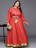 Ahalyaa Women Plus Size Printed Top with Skirt