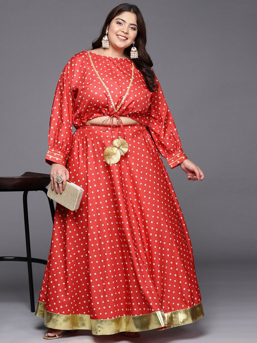Ahalyaa Women Plus Size Printed Top with Skirt