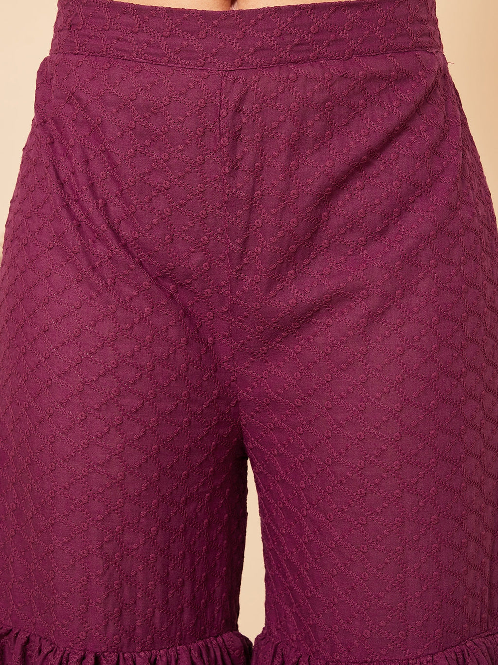 InWeave Women's Purple Lace Work Double Layer Sharara Set