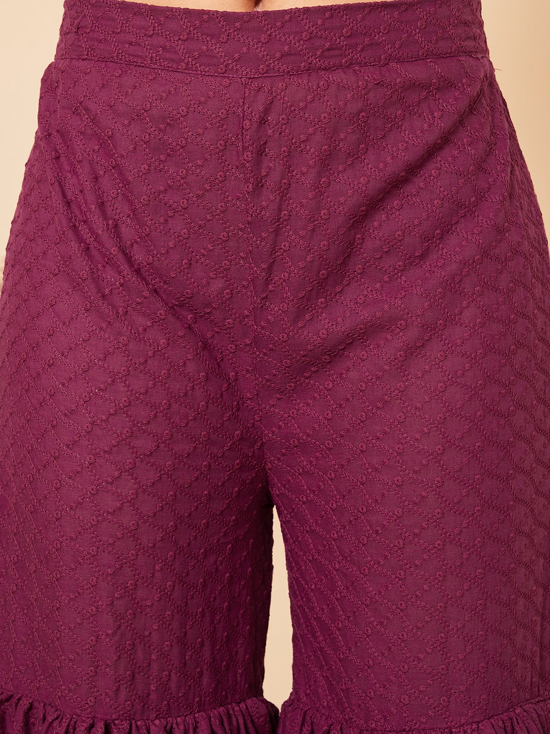 InWeave Women's Purple Lace Work Double Layer Sharara Set