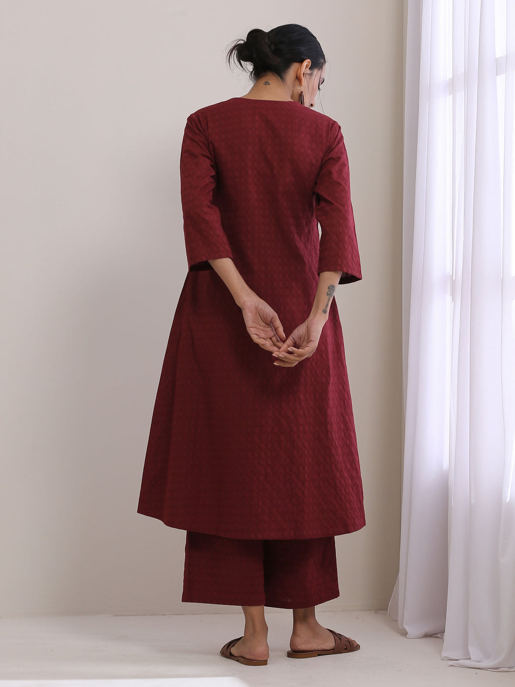 trueBrowns Ruby Wine Dobby Angrakha Pant Set