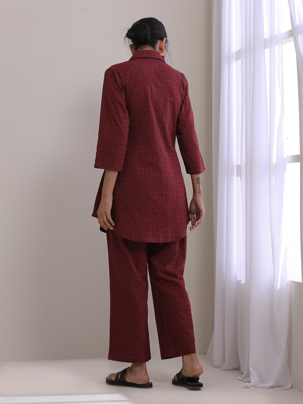 trueBrowns Ruby Wine Dobby Collar Short Co-Ord Set