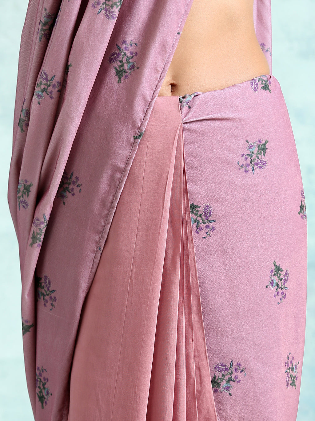 trueBrowns Light Mauve Printed Velvet Ready to Wear Saree