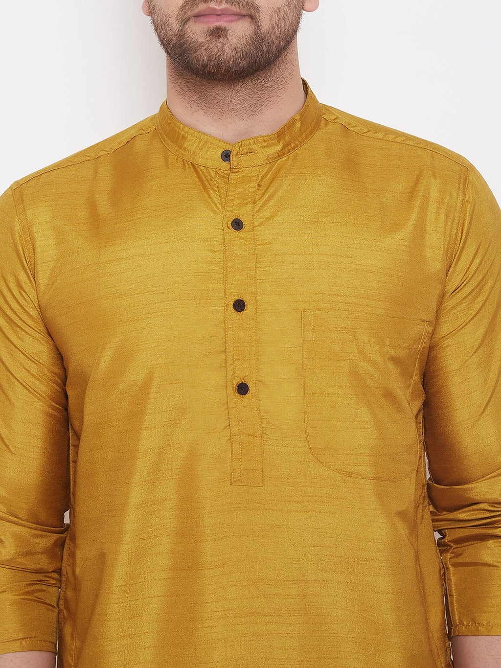 Even Apparels Mustard Yellow Pure Cotton Kurta With Band Collar