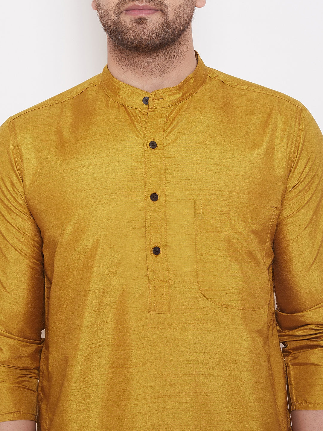 Even Apparels Mustard Yellow Pure Cotton Kurta With Band Collar