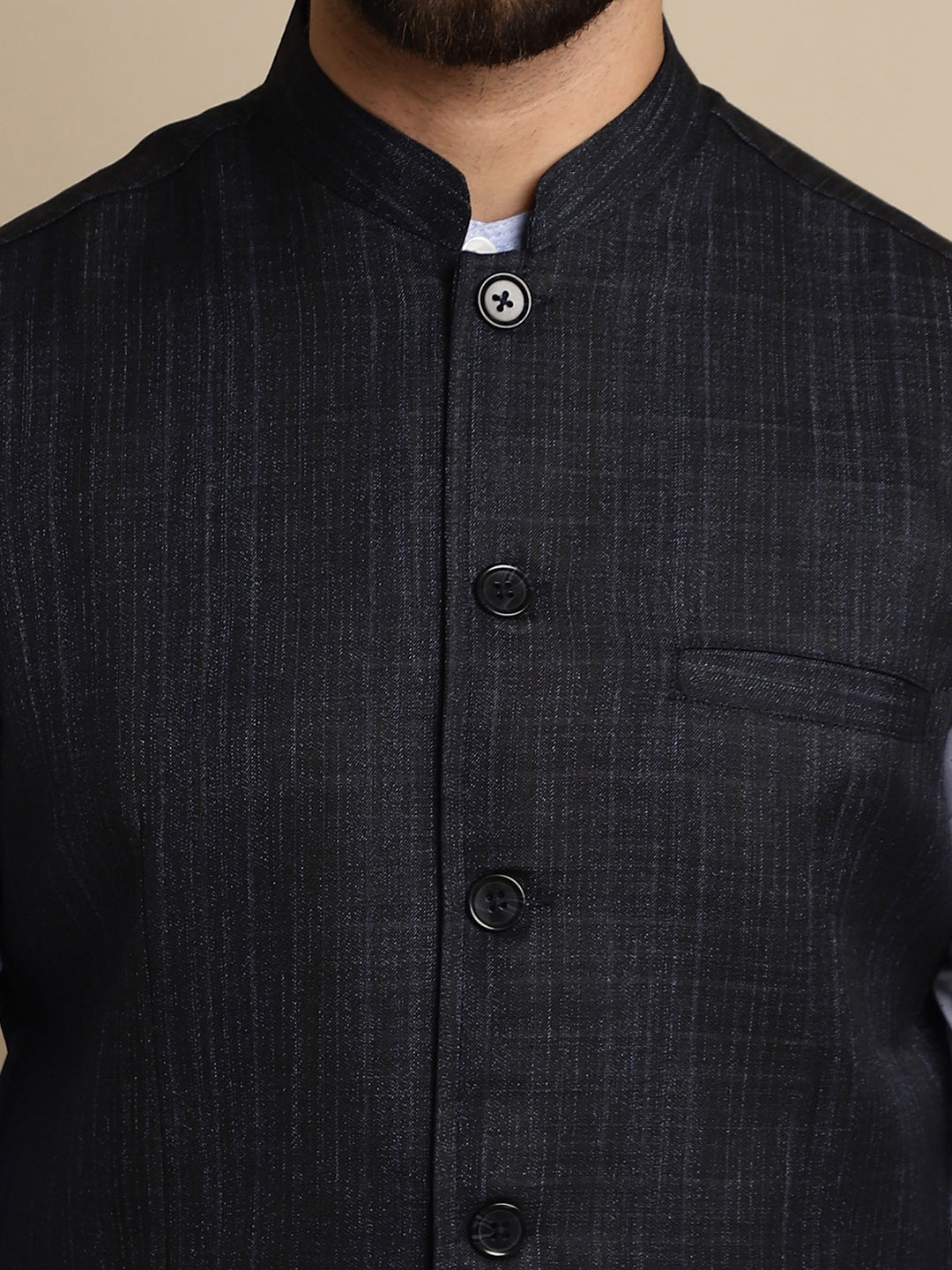 Even Apparels Men's Blue Mandarin Collar Waistcoat
