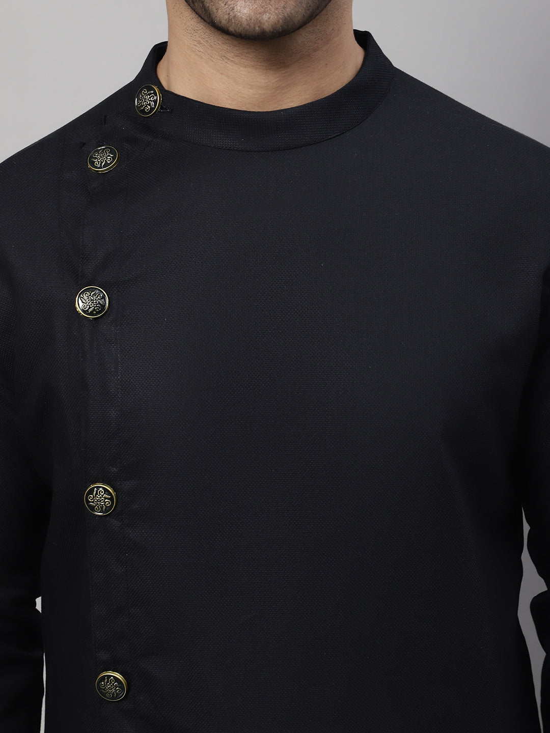 Even Apparels Black Sherwani Kurta With Asymetrical Cut