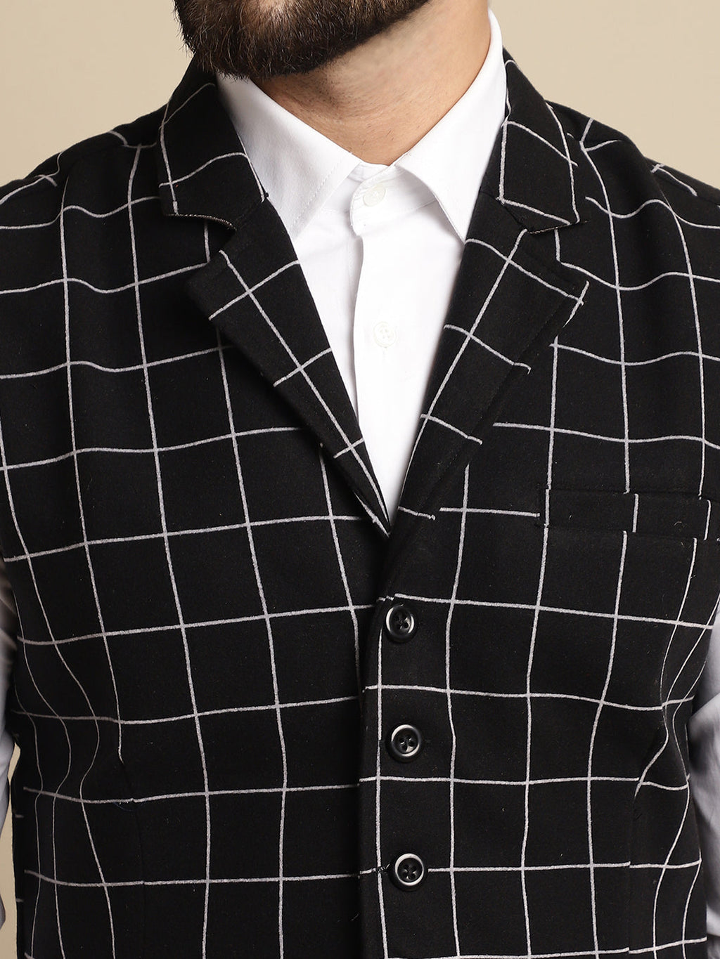 Even Apparels Men's Black Wool Waistcoat with Notched Lapel