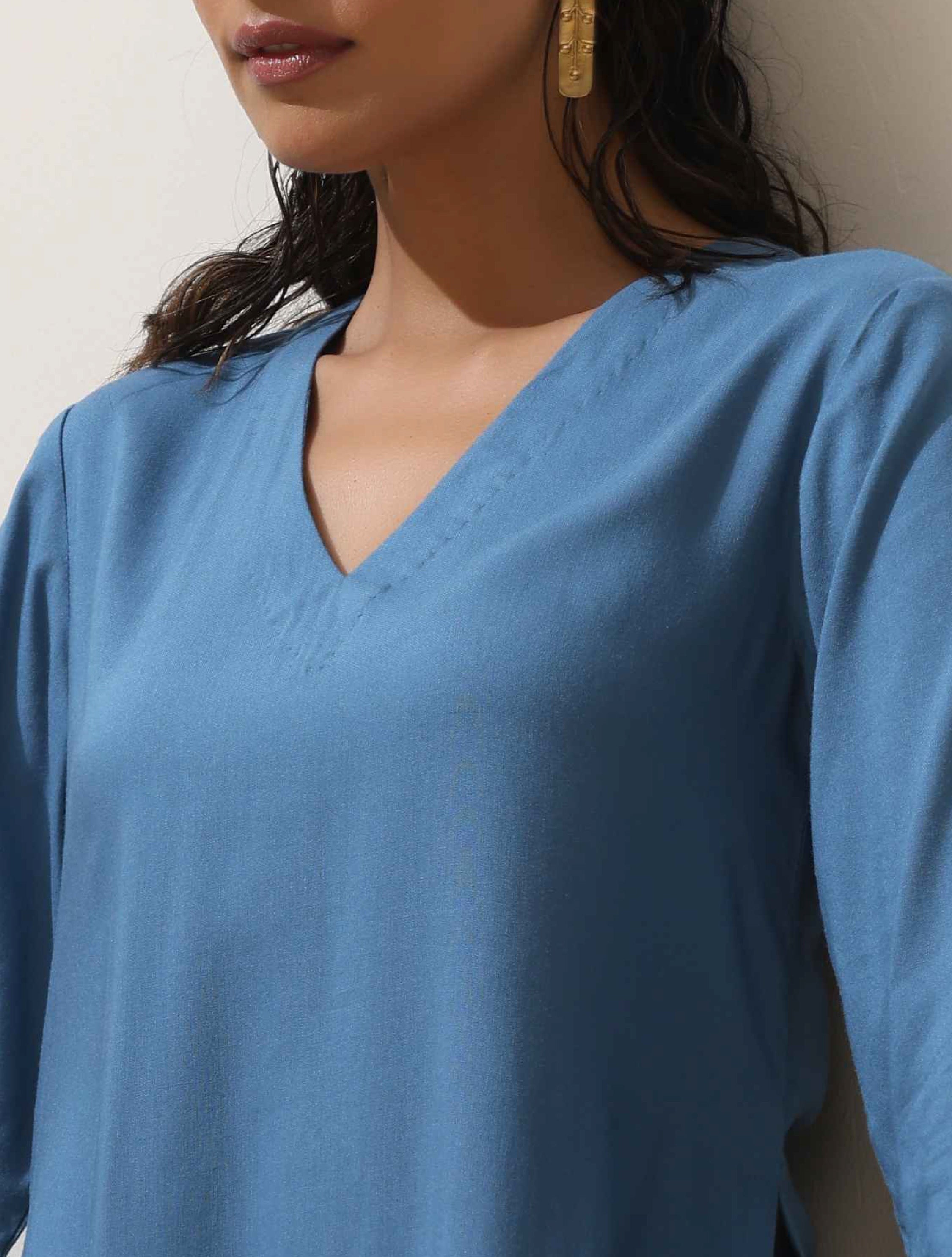 trueBrowns Blue Viscose Kurta Pant Set
