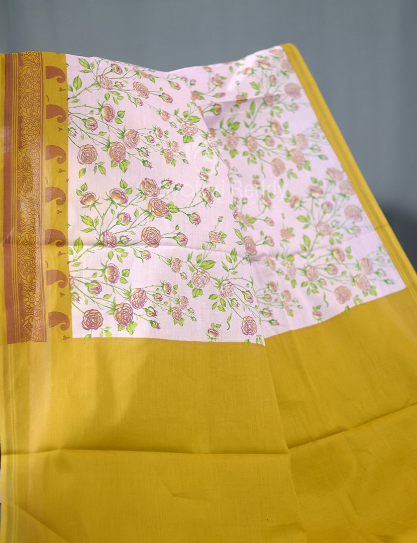 Block Print Baby Pink Dry Mehendi Combo Mulmul Cotton Saree By Gayathri Reddy Designer Studio