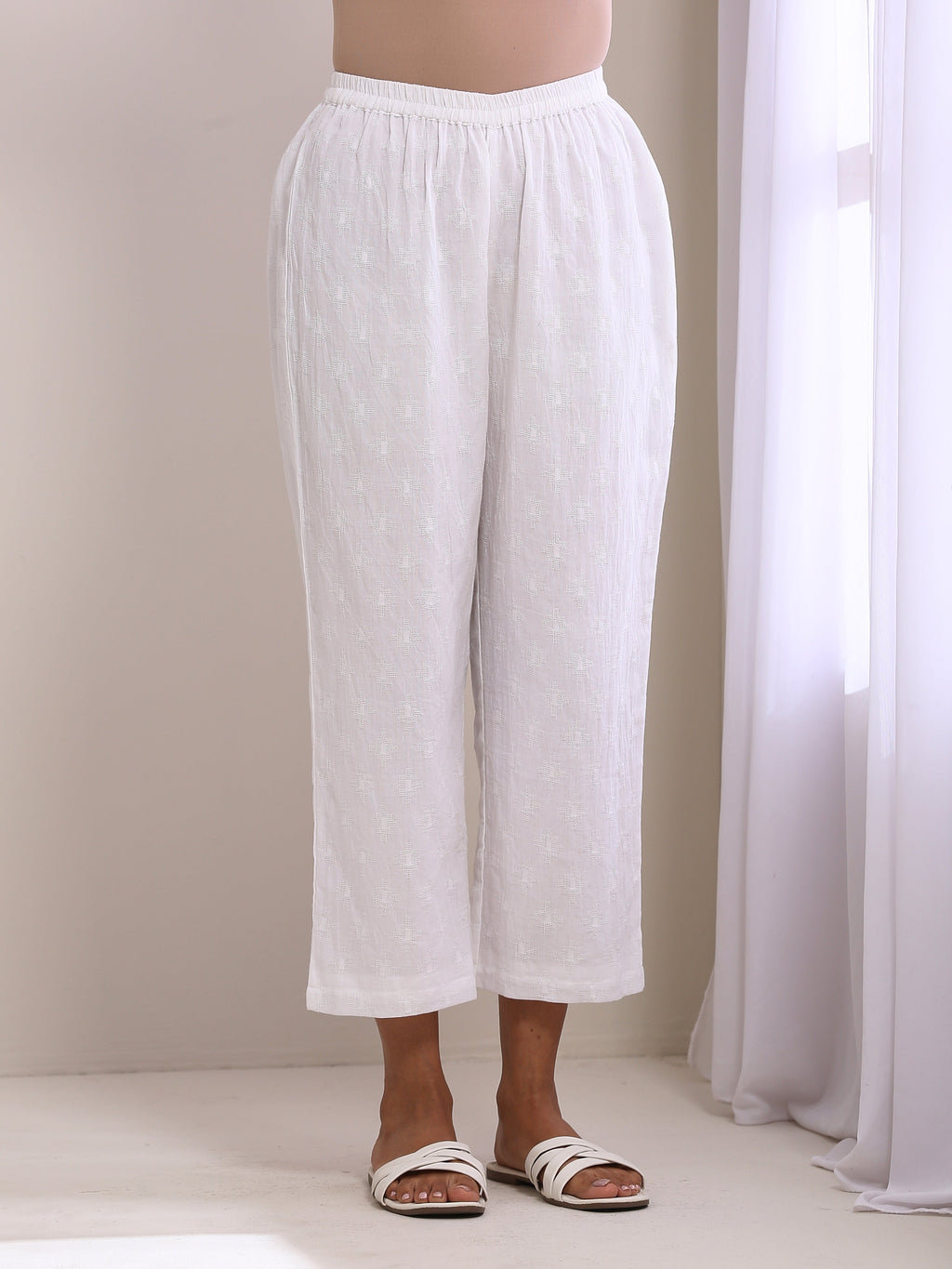 trueBrowns White Dobby Short Asymmetric Co-Ord Set