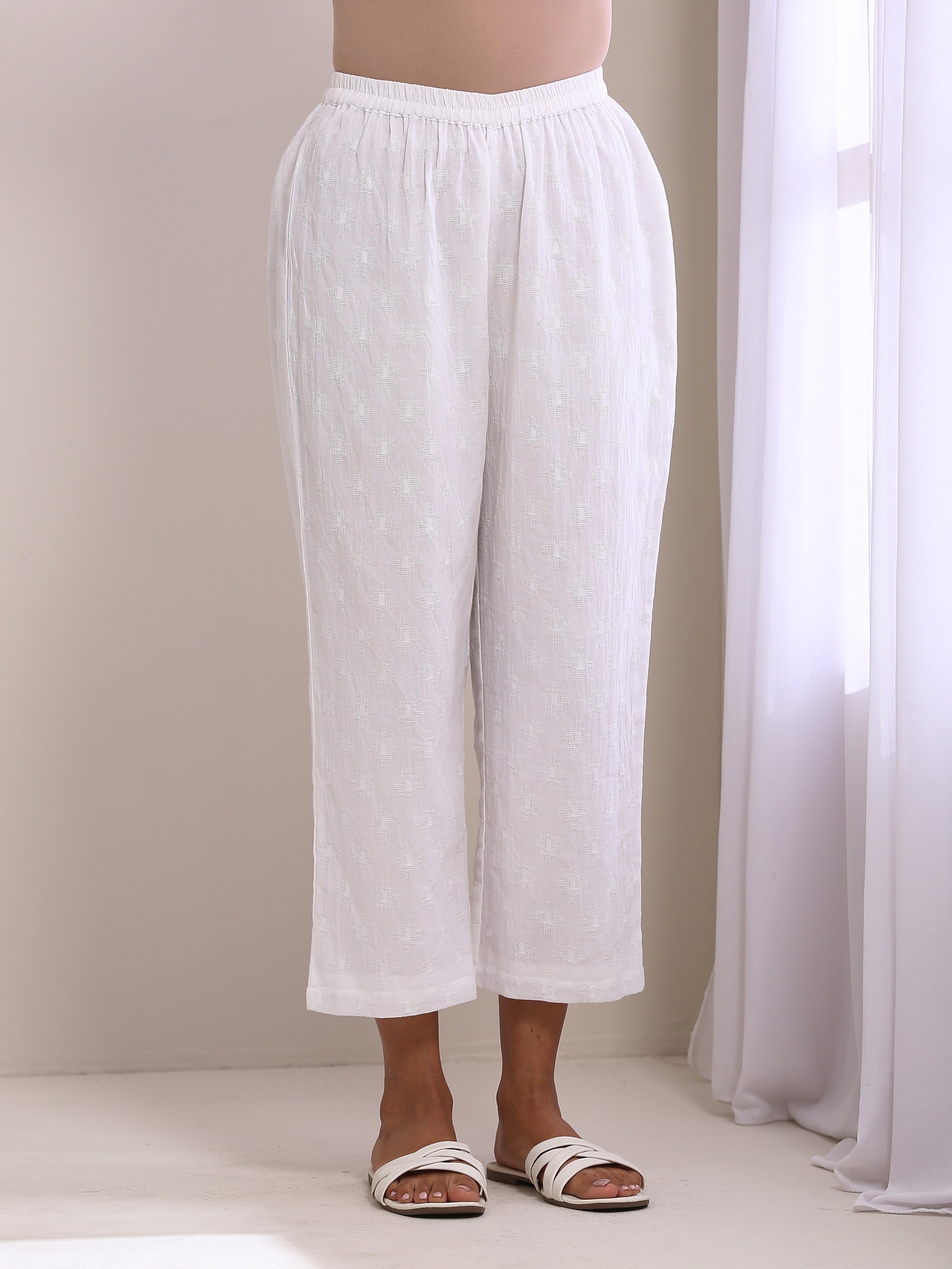 trueBrowns White Dobby Short Asymmetric Co-Ord Set