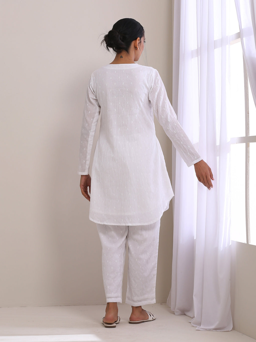 trueBrowns White Dobby Front Placket Co-Ord Set