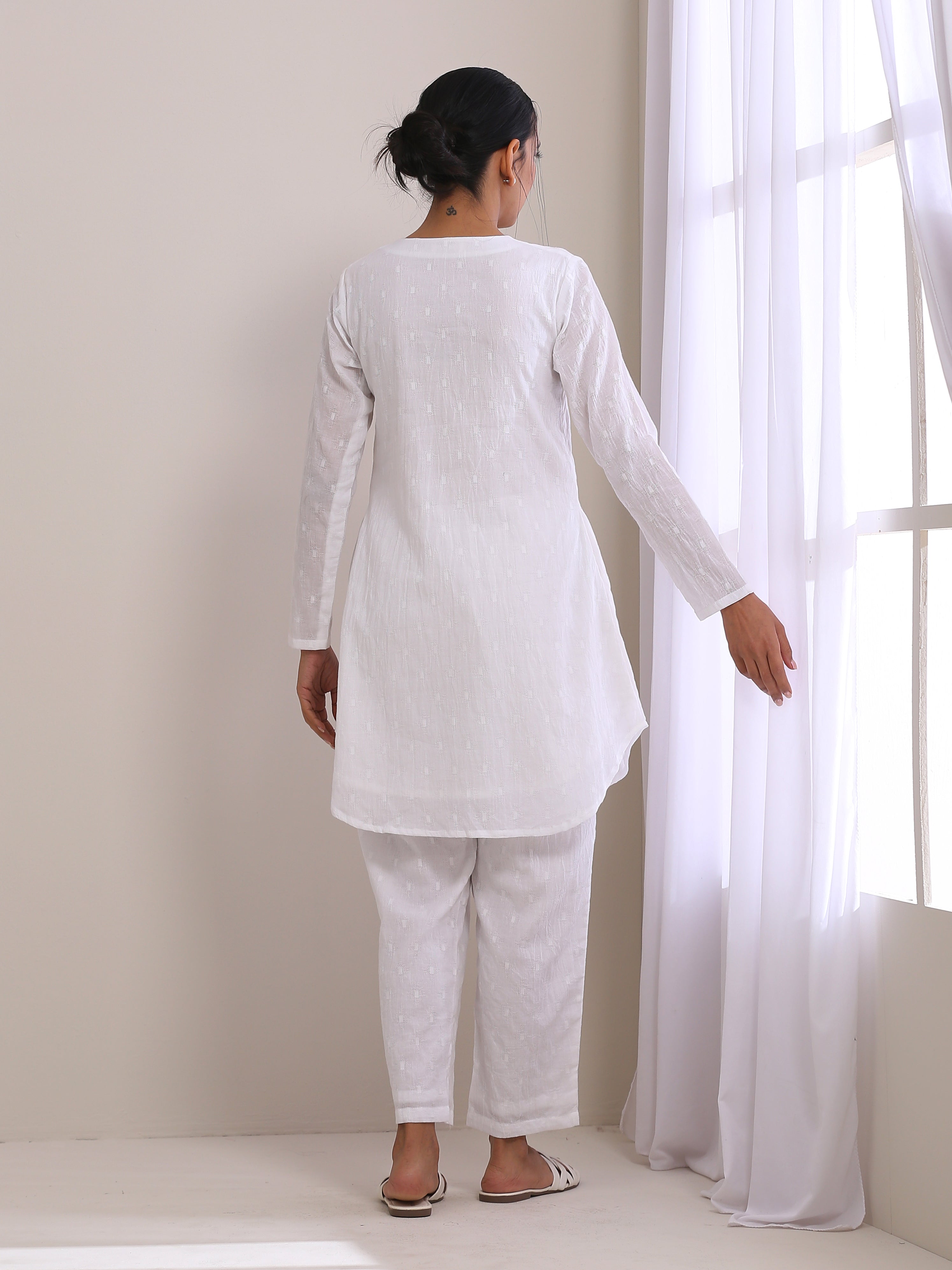 trueBrowns White Dobby Front Placket Co-Ord Set