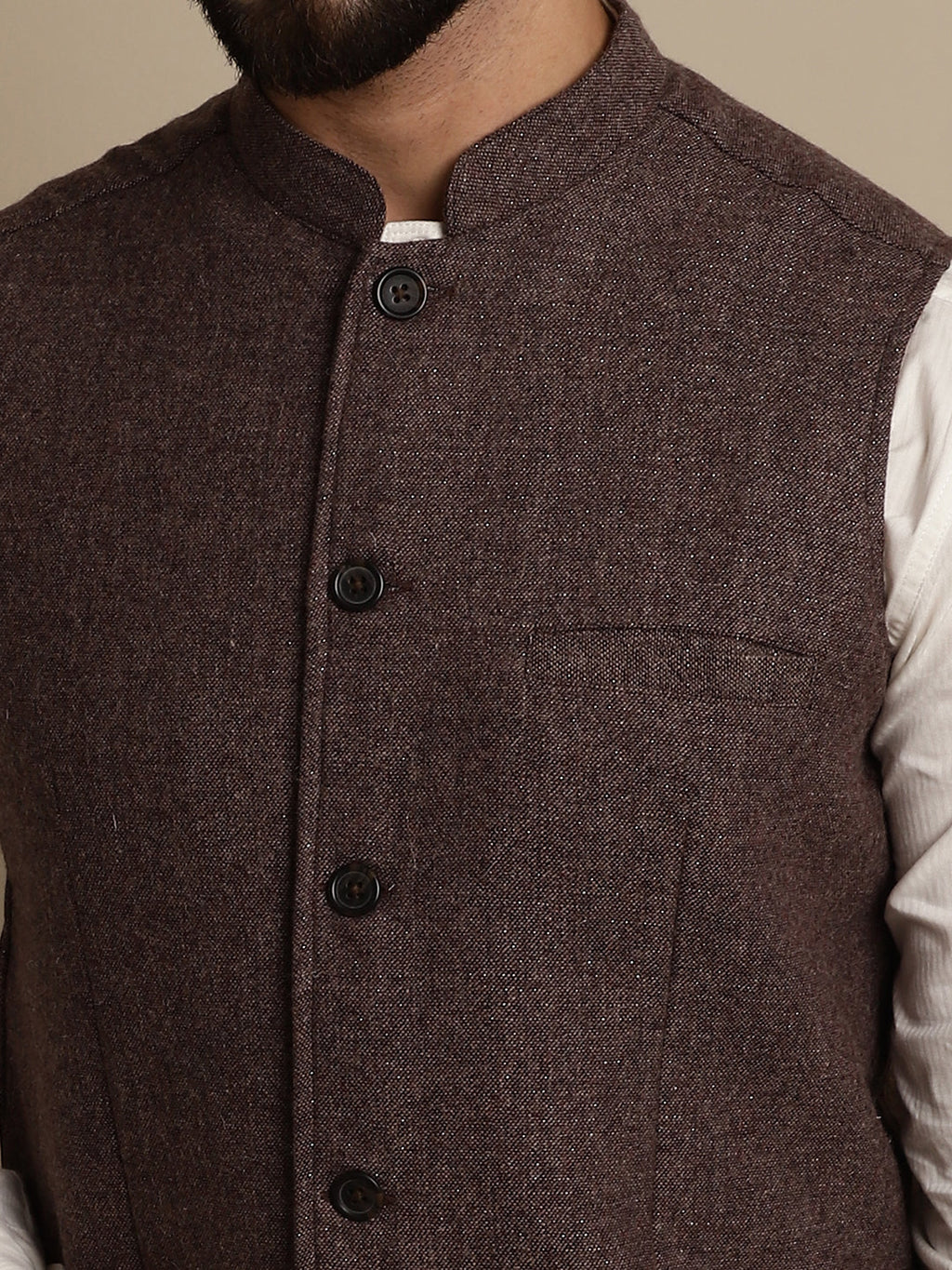 Even Apparels Men's Brown Mandarin Collar Waistcoat