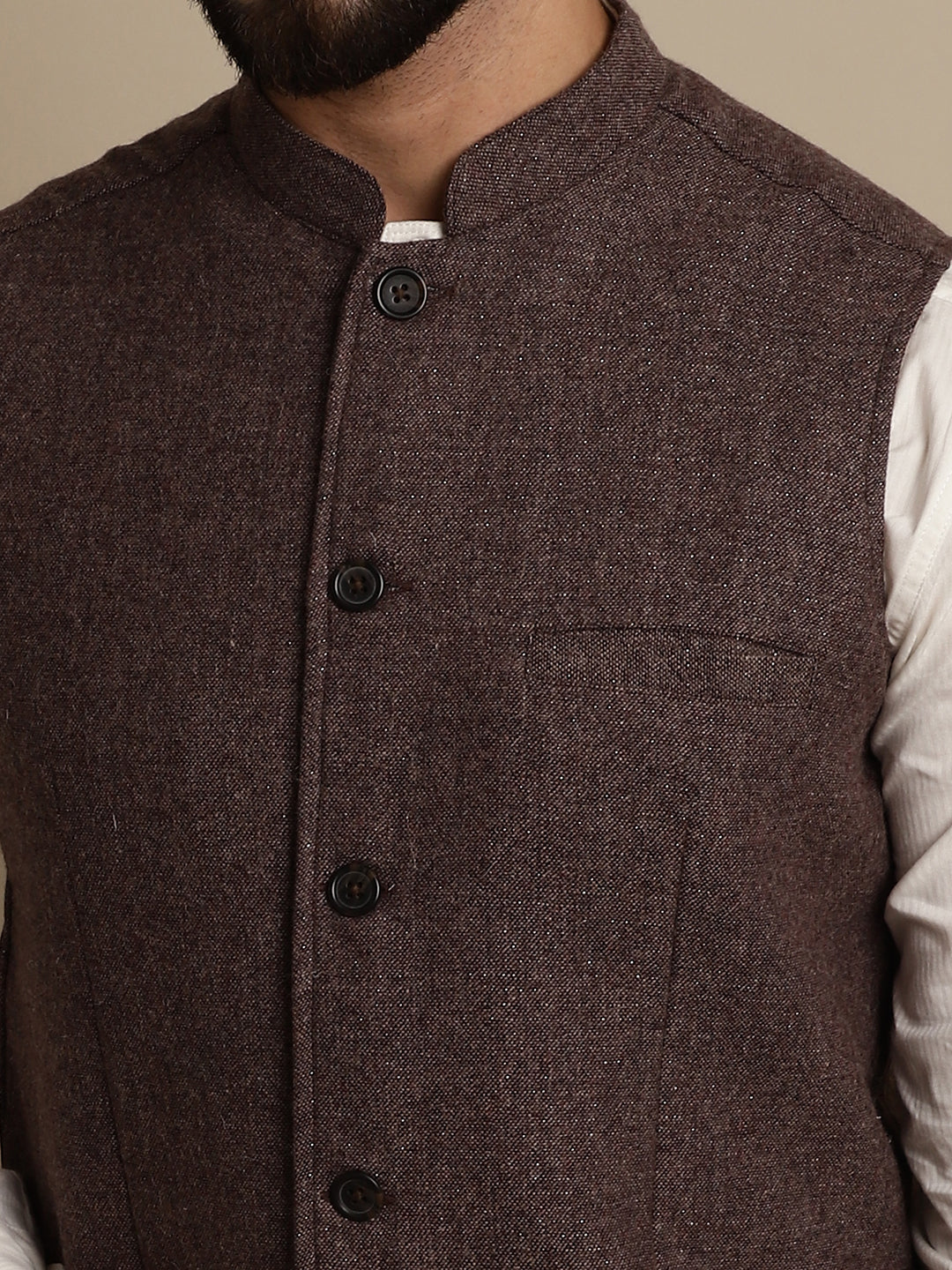 Even Apparels Men's Brown Mandarin Collar Waistcoat