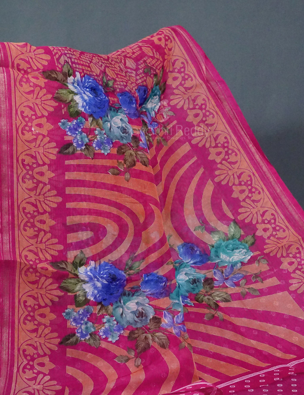 Shades of Hot Pink Colour Floral Design Semi Chanderi Saree By Gayathri Reddy Designer Studio