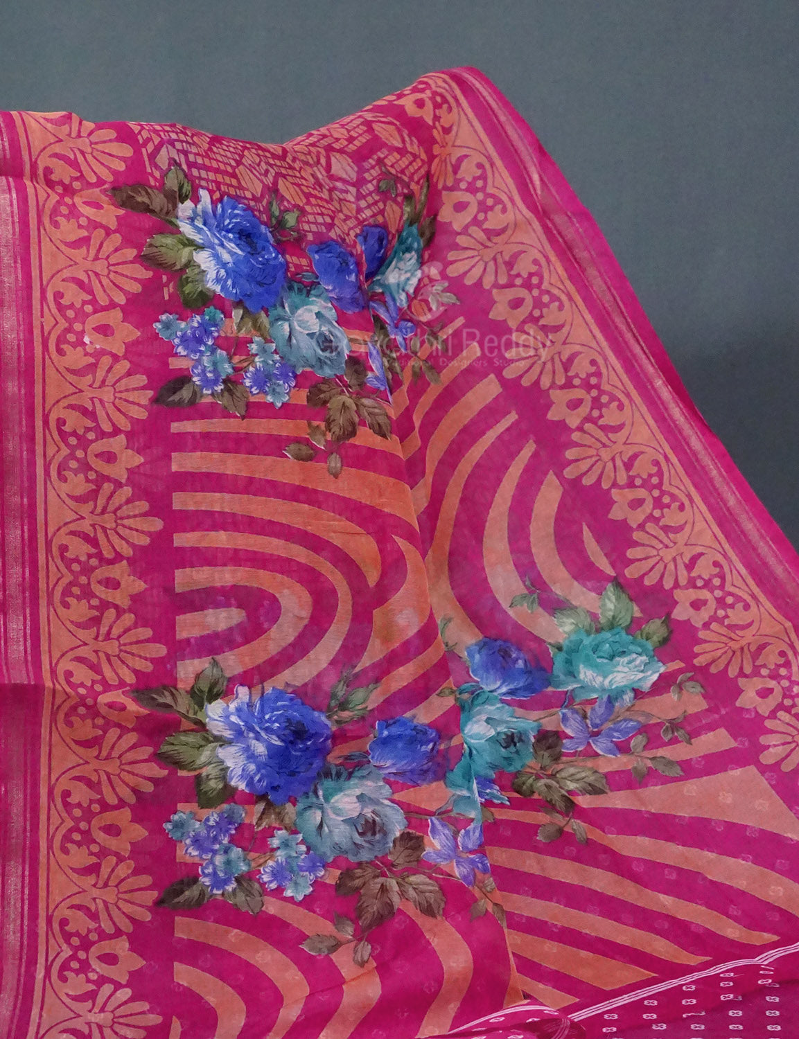 Shades of Hot Pink Colour Floral Design Semi Chanderi Saree By Gayathri Reddy Designer Studio