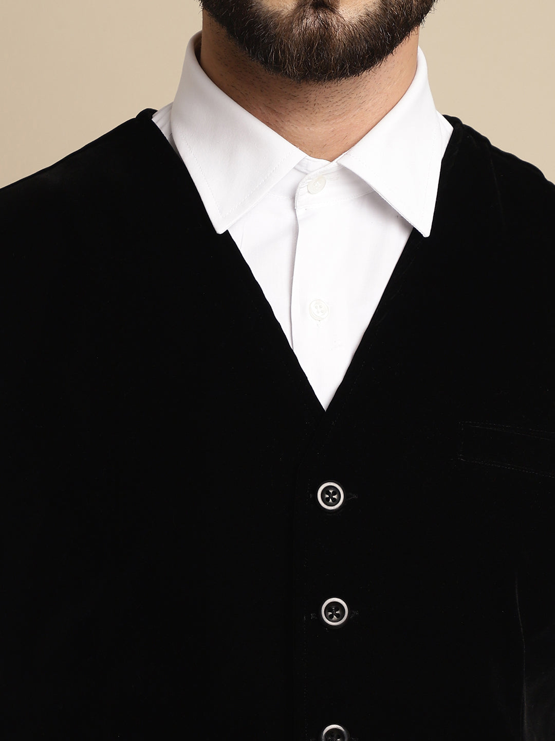 Even Apparels Men's Black Waistcoat with welt pockets