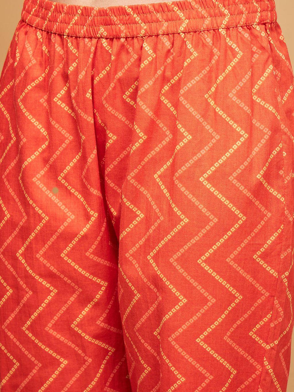 InWeave Women's Orange S Print Alia Cut Gota Work Kurta Set W Mustard Le Du