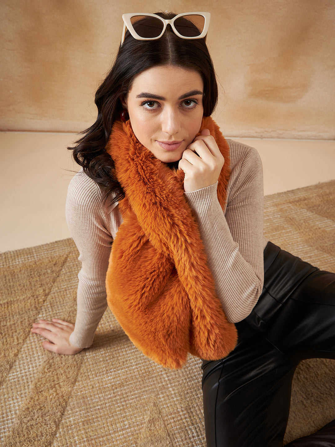 InWeave Women's Carrot Orange Faux Fur Neck Warmer
