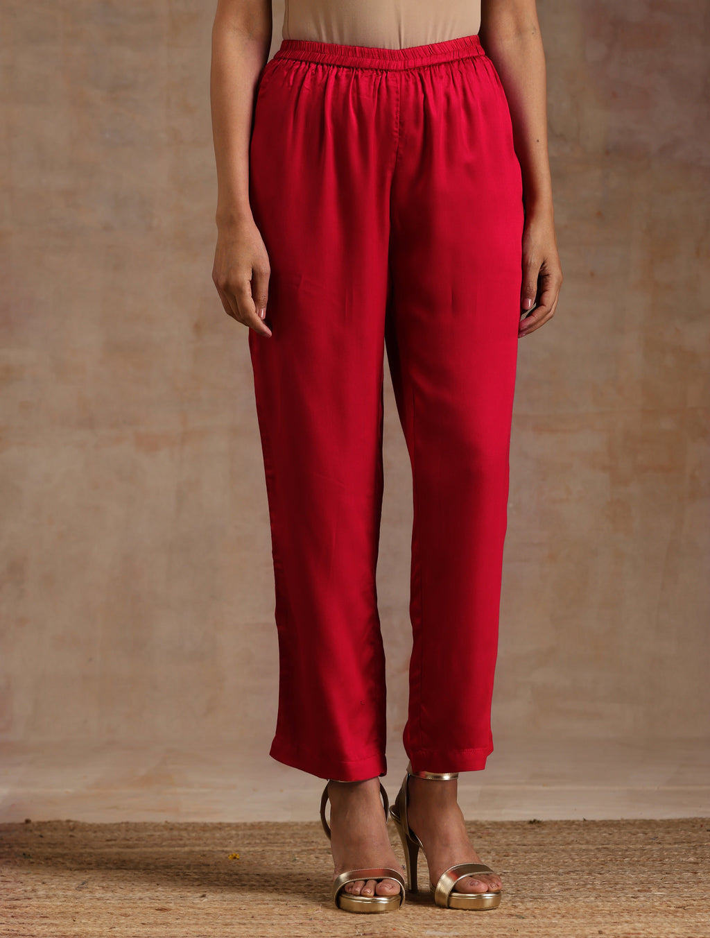 trueBrowns Red Modal Satin Oversized Round Co-Ord Set