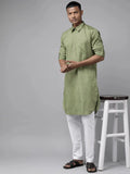 Fabmade Pure Cotton Olive Green Printed Pathani Kurta Pyjama