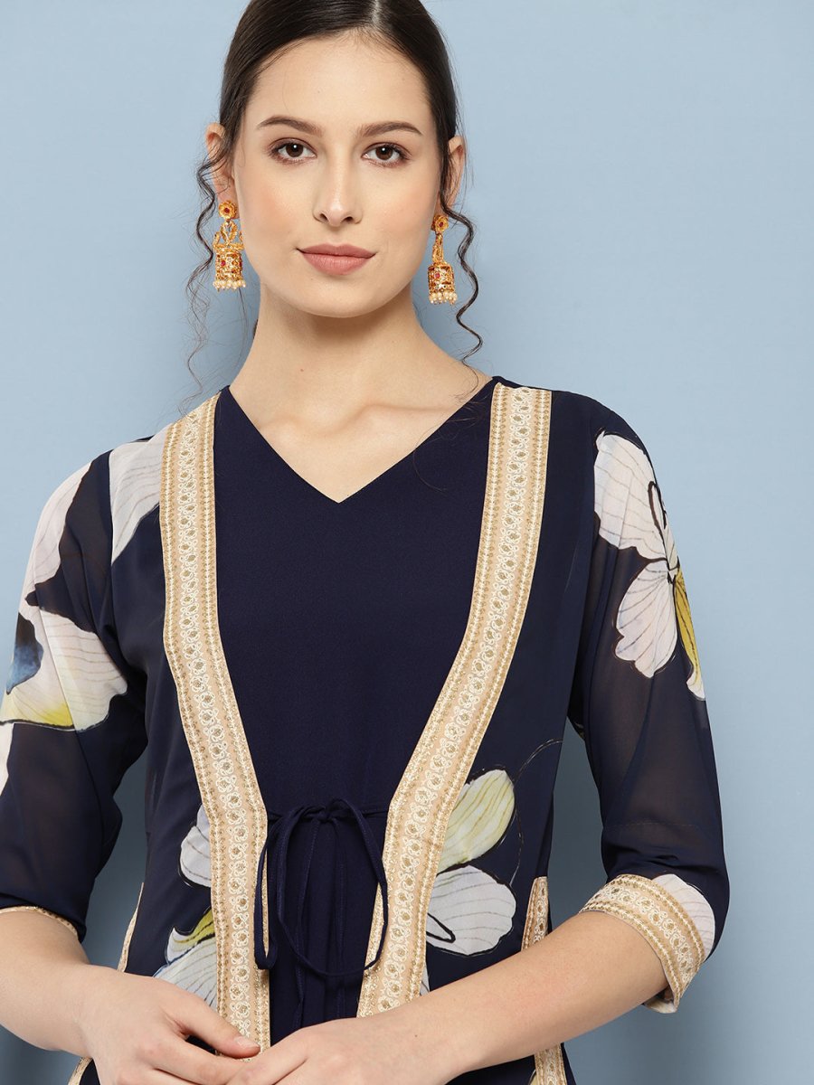 Ahalyaa Floral Printed Maxi Empire Ethnic Dress