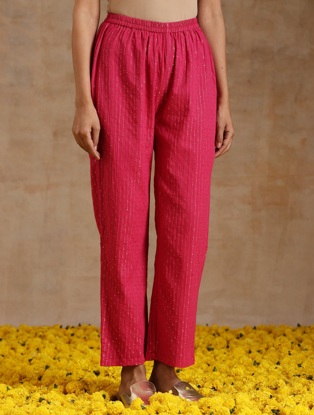 trueBrowns Pink Gold Cotton Yoke Kurta Set
