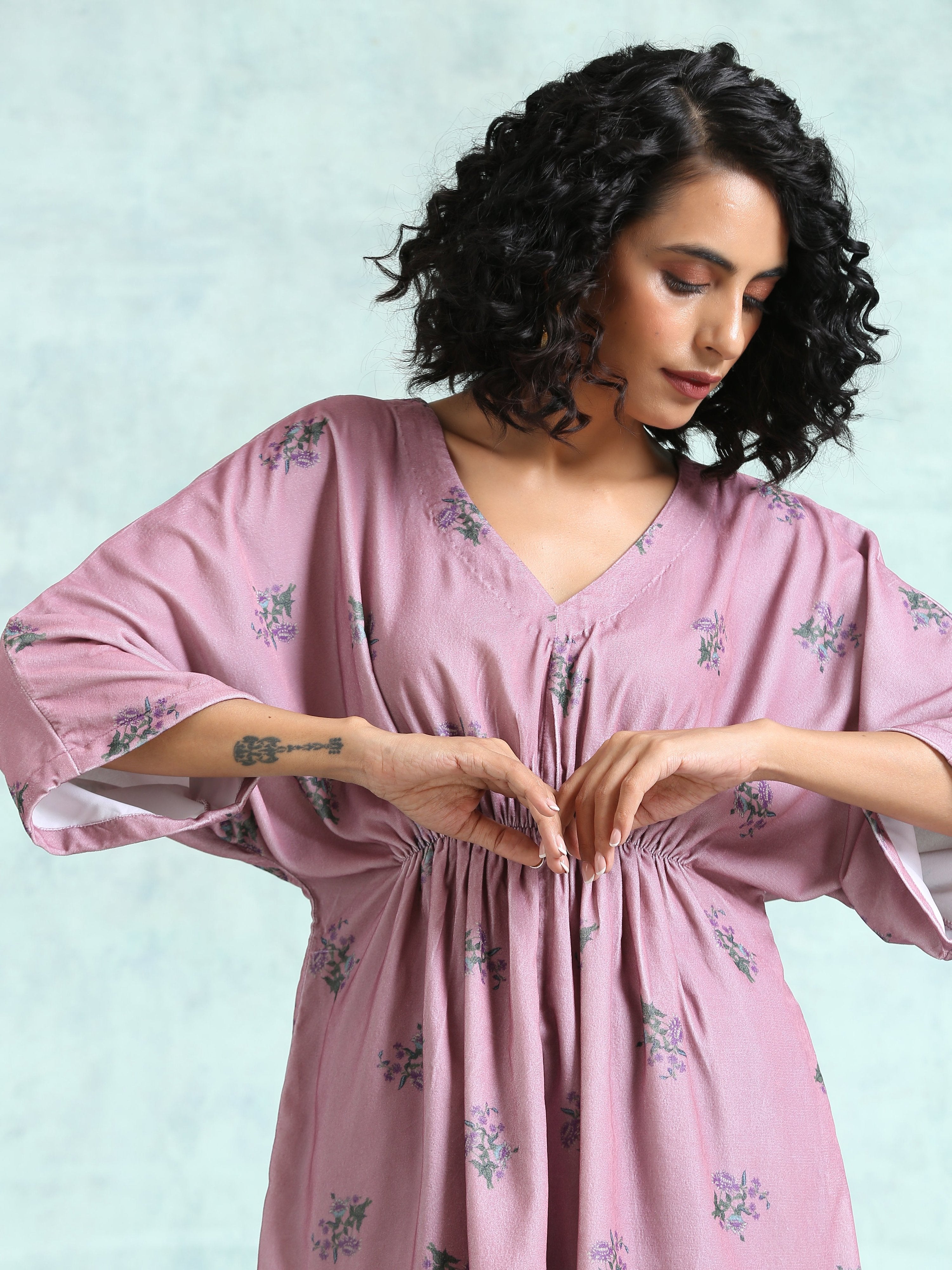 trueBrowns Light Mauve Printed Velvet Co-Ord Set