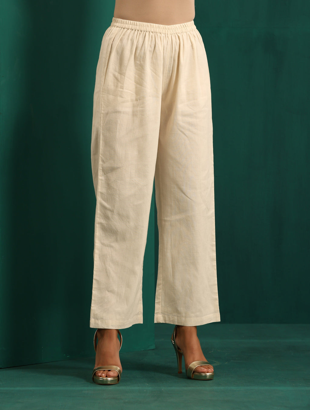 trueBrowns Ivory Tonal Cotton Anarkali Kurta Pant Set