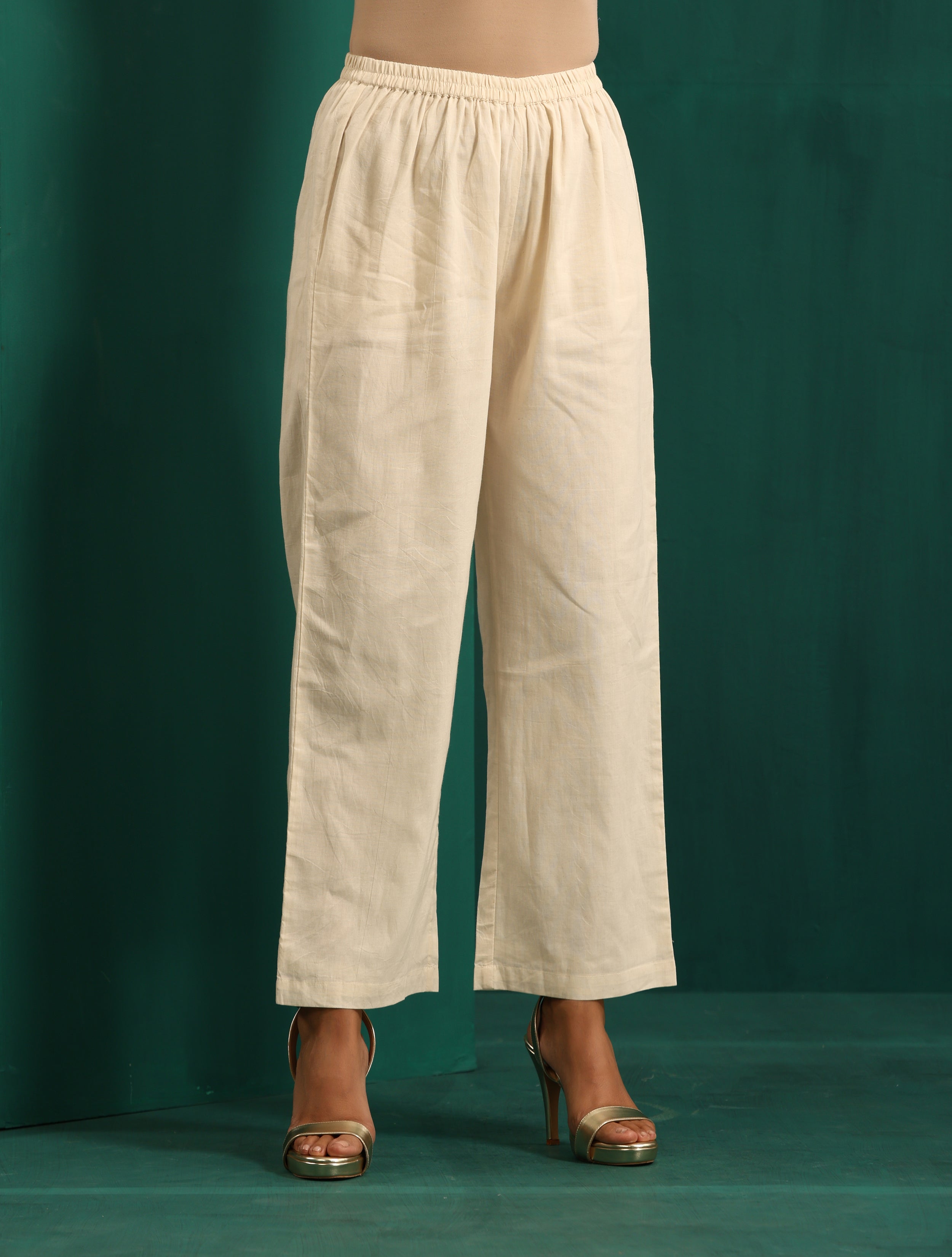 trueBrowns Ivory Tonal Cotton Anarkali Kurta Pant Set