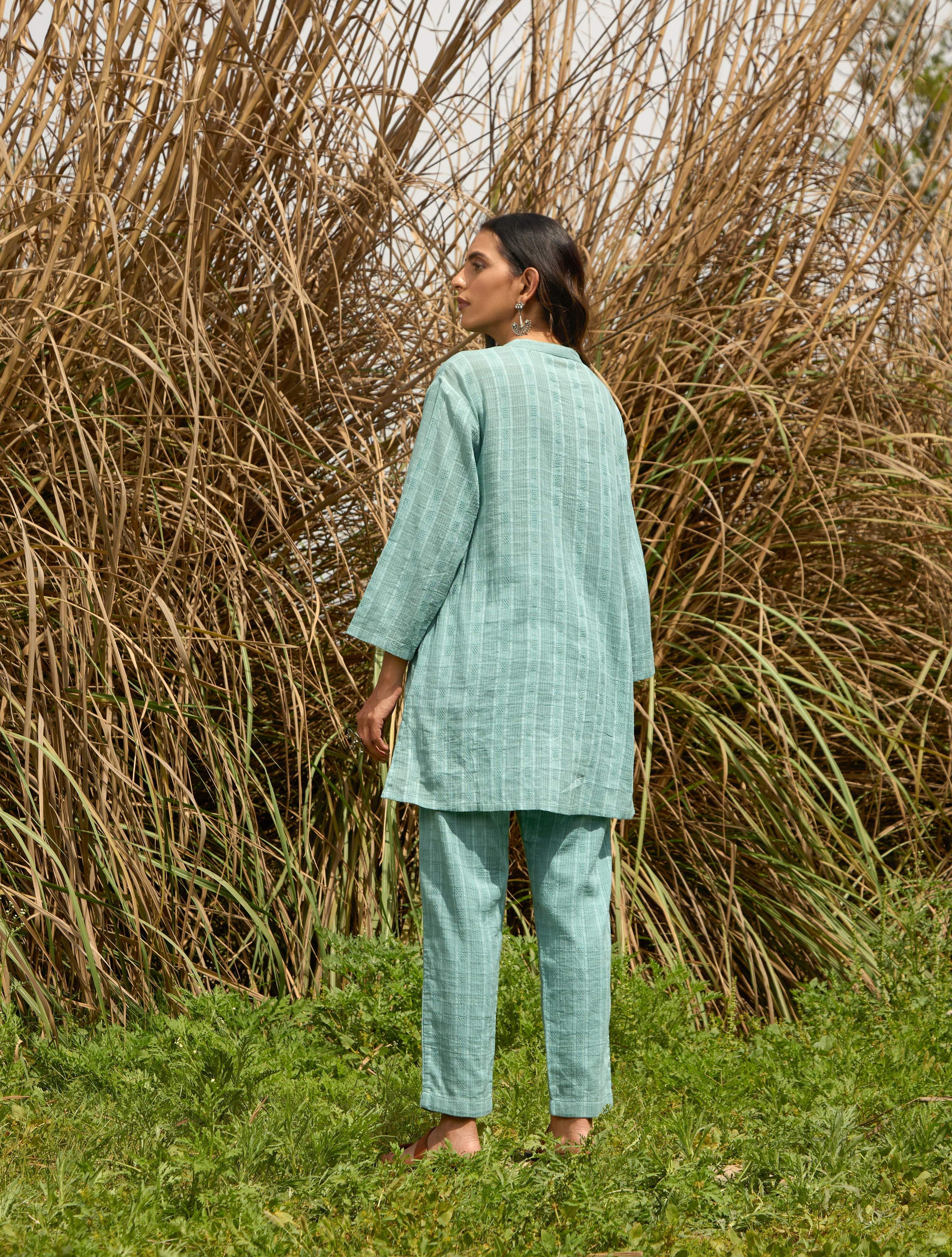 trueBrowns Light Blue Cotton Dobby Relaxed Co-ord Set