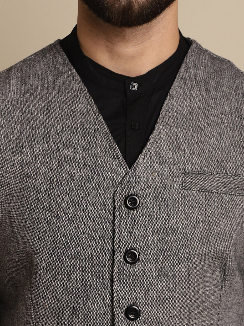 Even Apparels Men's Black Woolen Waistcoat with welt pockets