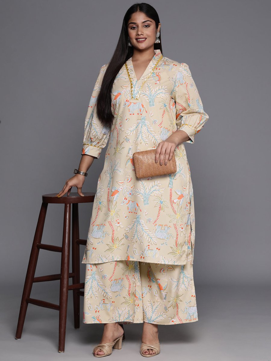 Ahalyaa Women Plus Size Printed Regular Gotta Patti Kurta with Palazzos