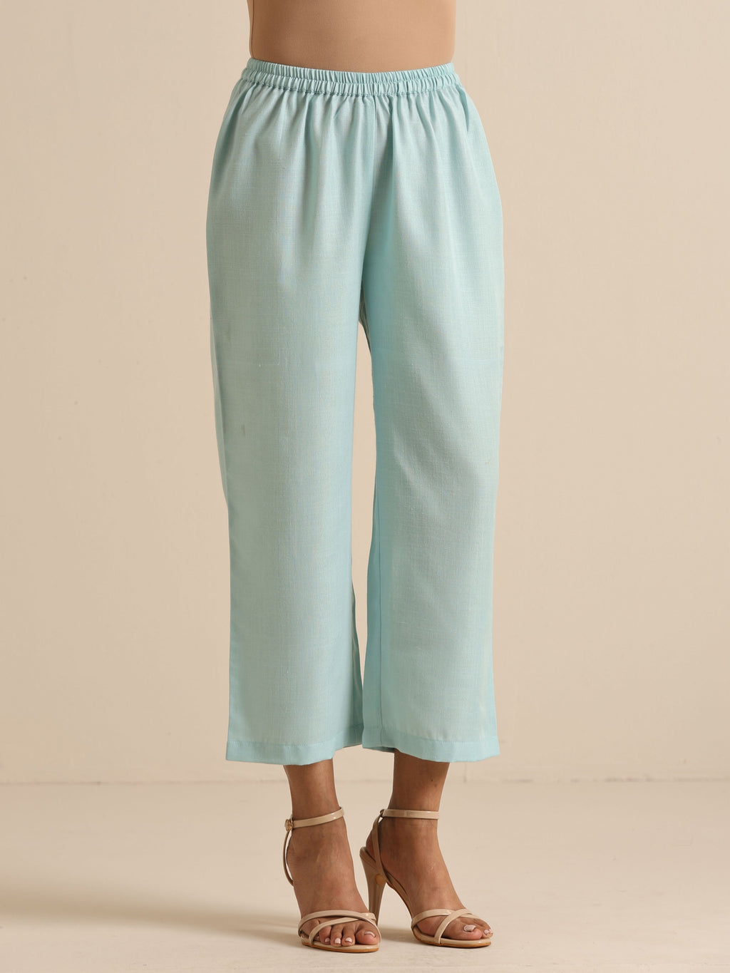 trueBrowns Sky Blue Slub Sleeveless Flared Kurta Pant Set