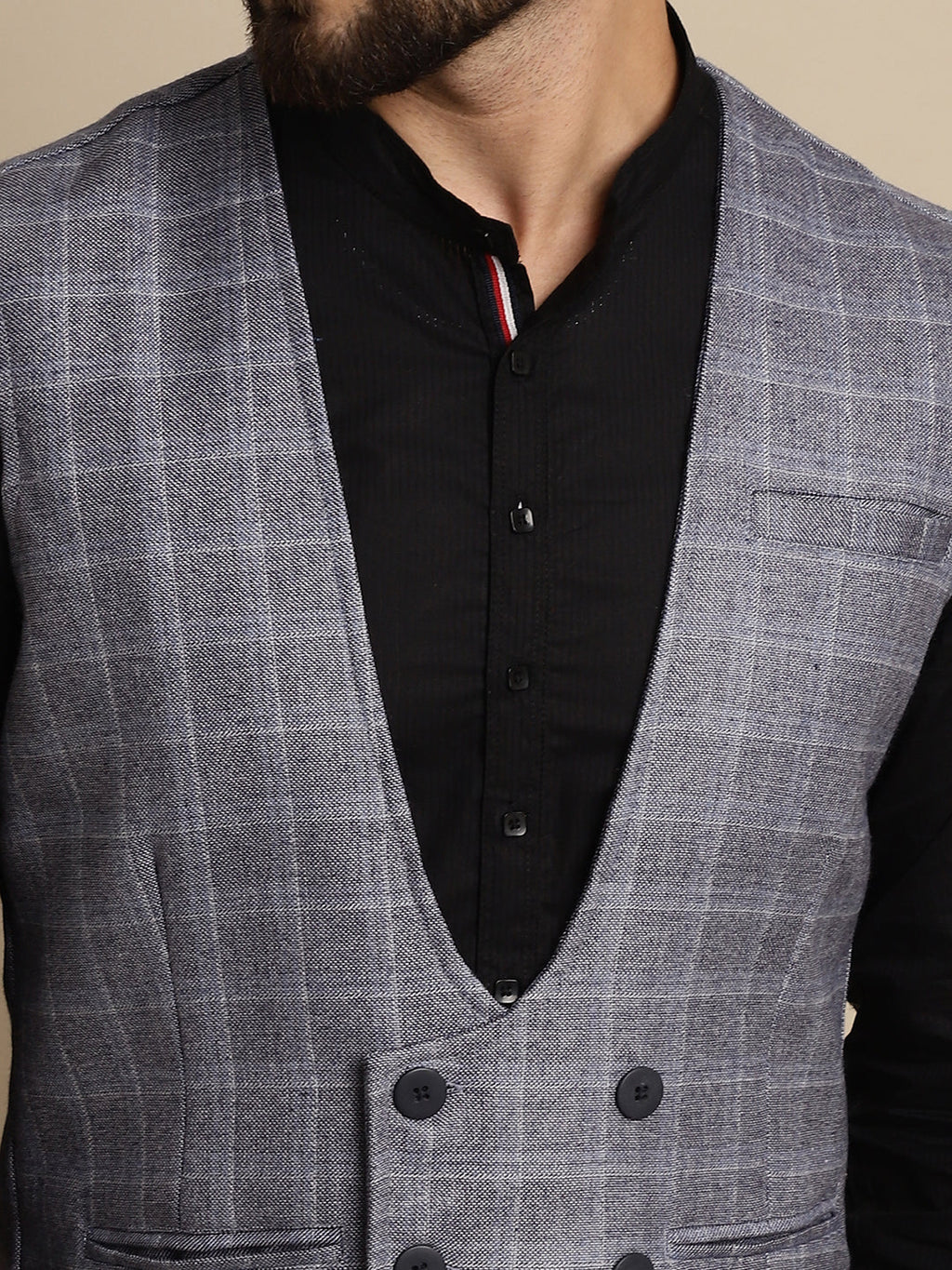 Even Apparels Men's Grey Double Breast Waistcoat