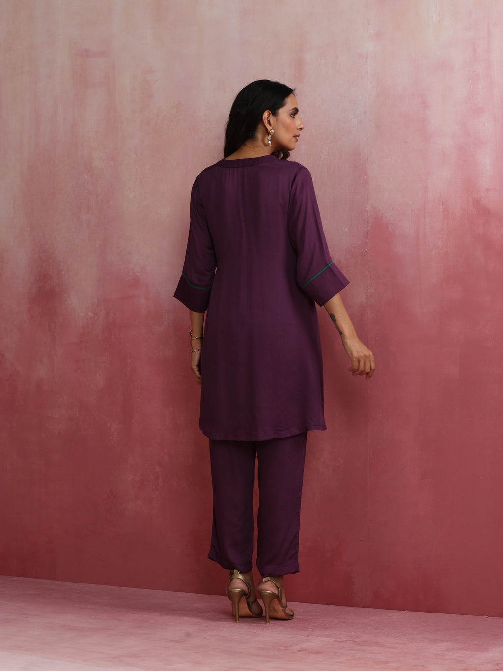 trueBrowns Purple Modal Kurta Co-ord Set