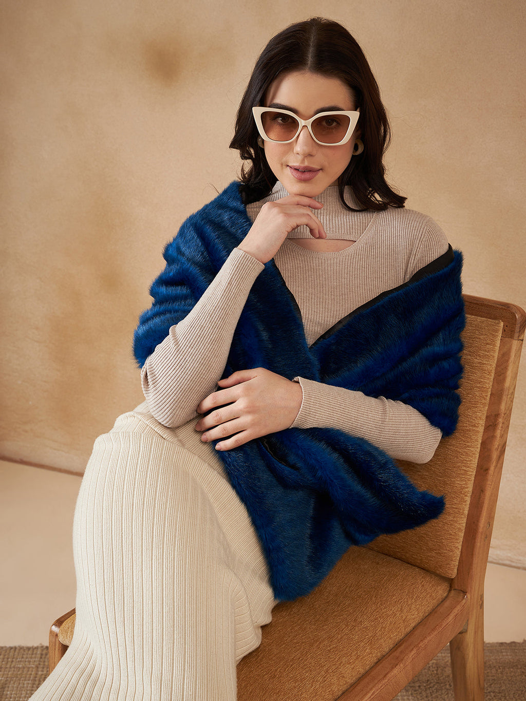 InWeave Women's Royal Blue Long Faux Fur Cape