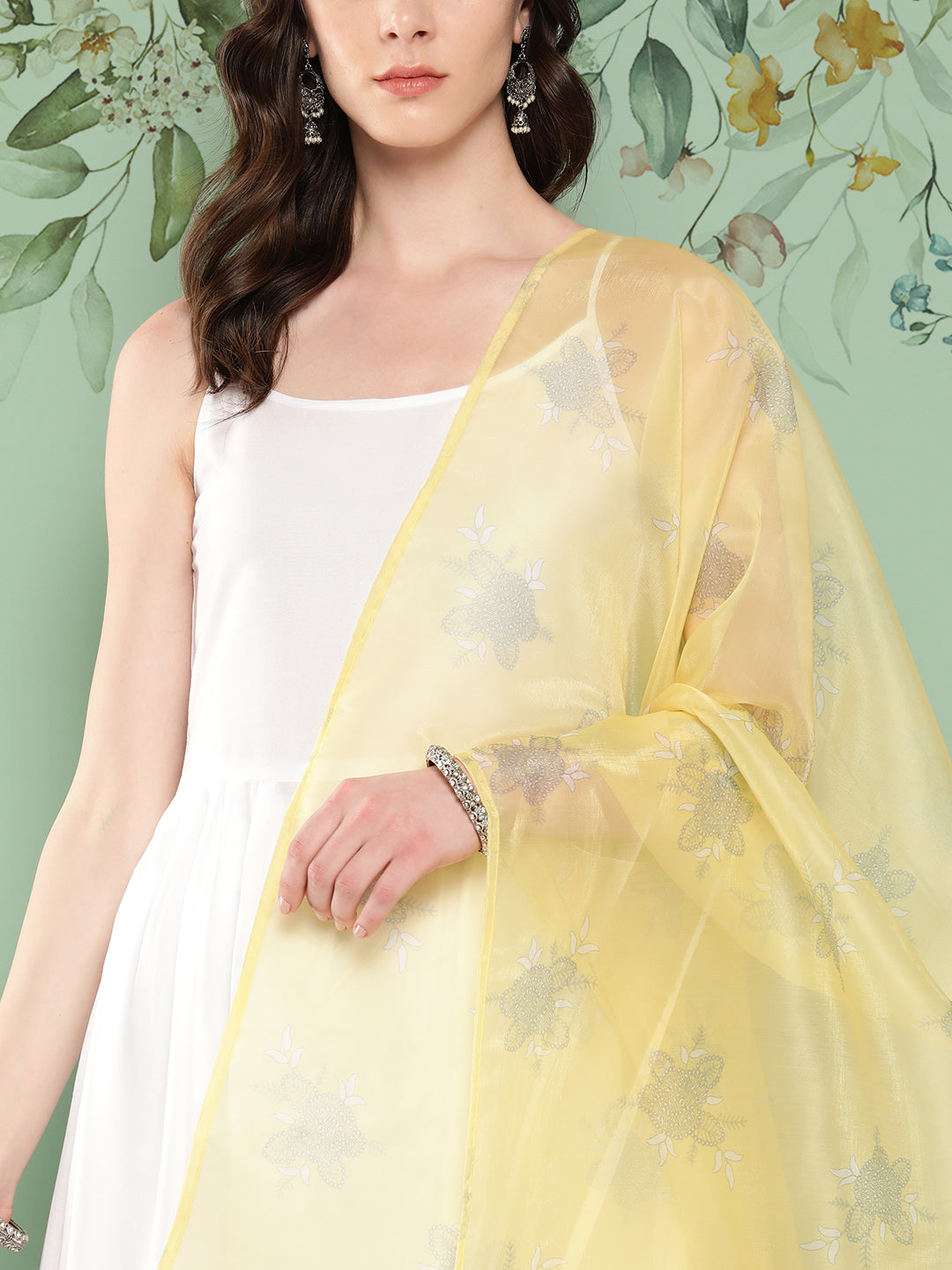 InWeave Women's Strappy Set Cream With Yellow W Chintz Or Dupatta