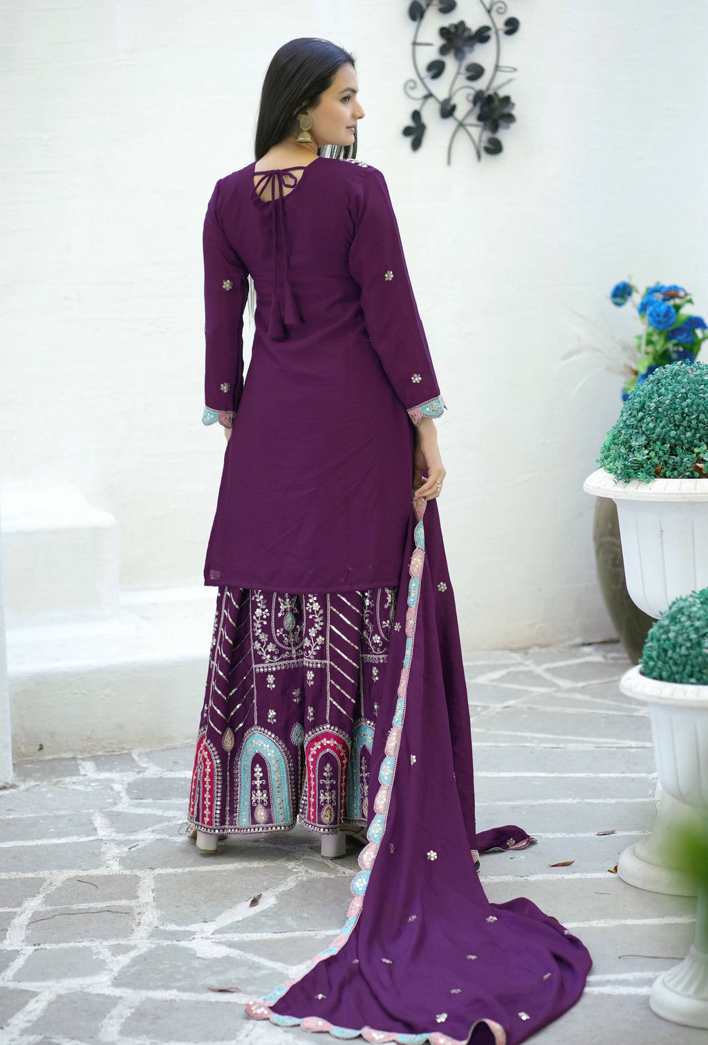 Yash Enterprise Embroidered Chinon With Sequin Maroon Readymade Salwar Suit