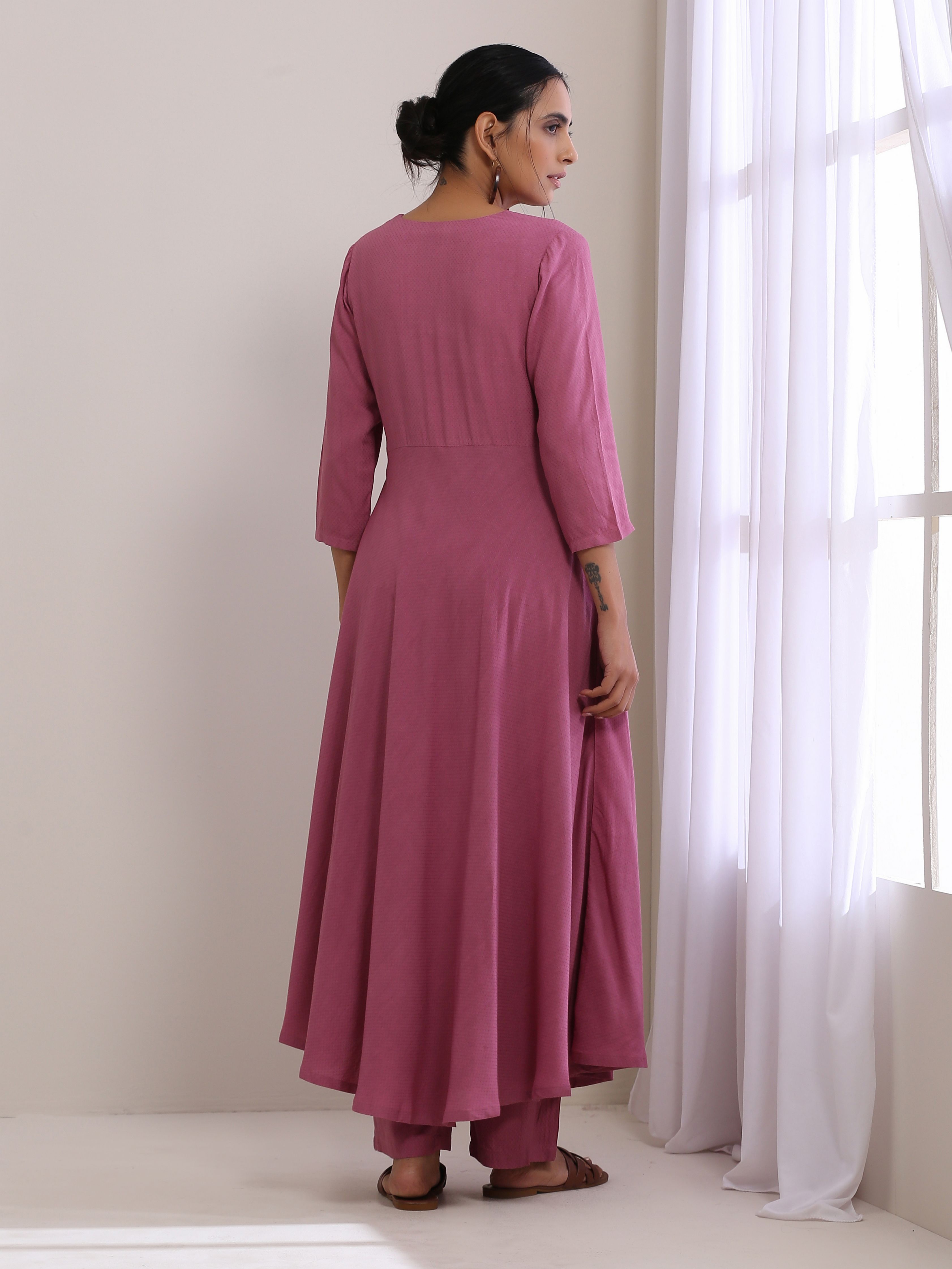 trueBrowns Onion Pink Dobby Anarkali Pant Set