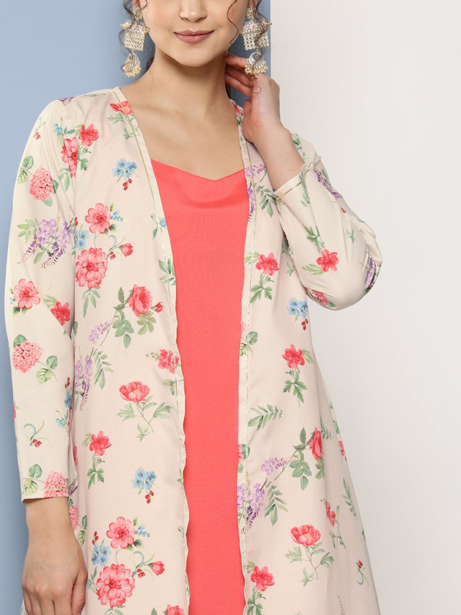 Ahalyaa Women Pink Floral Gotta Patti Kurta with Trousers
