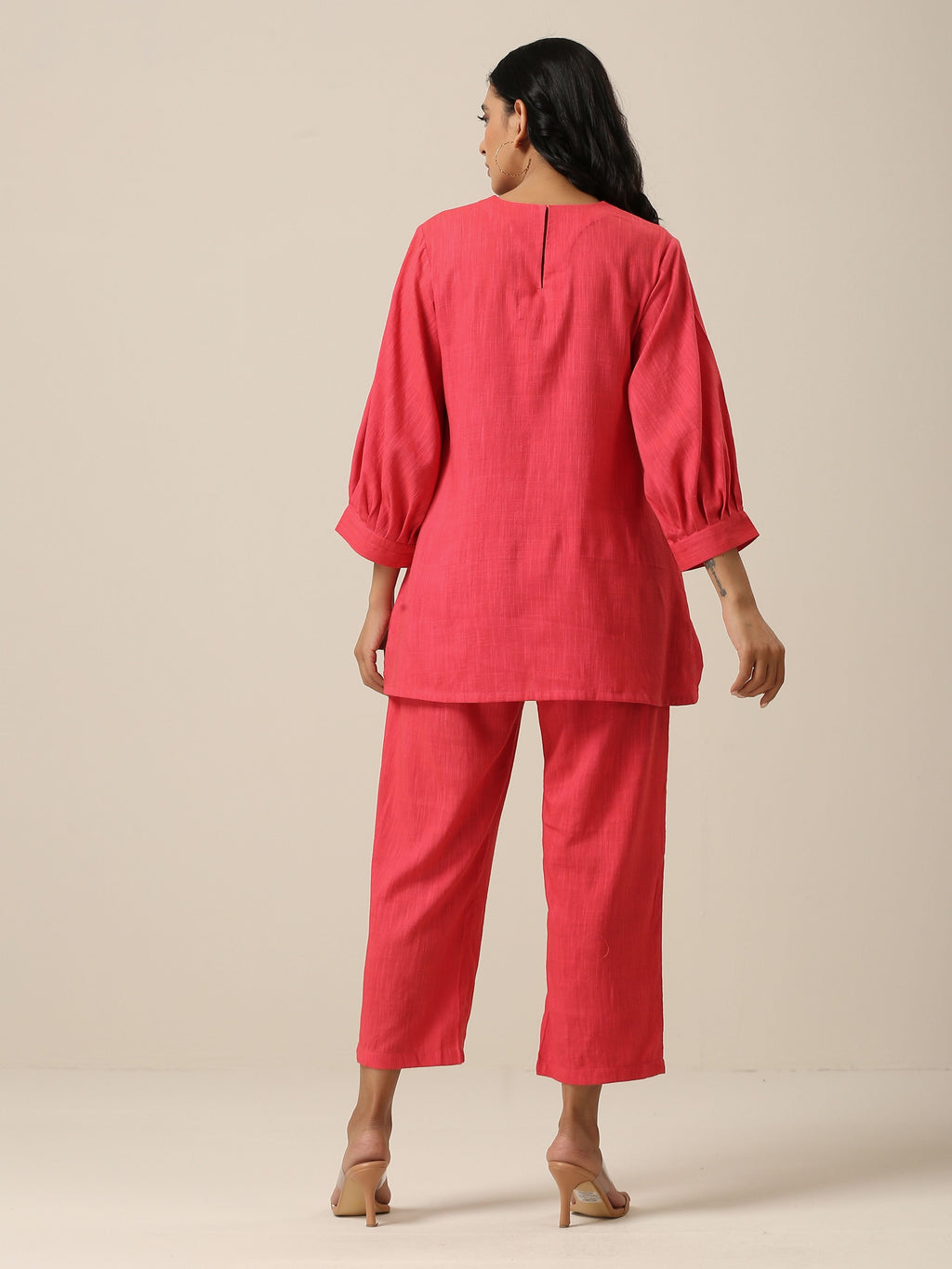 trueBrowns Bright Pink Slub Texture Baggy Sleeve Co-Ord Set